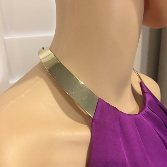 “MARCIANO” PURPLE SATIN DRESS WITH ATTACHED GOLD CHOKER NECKLACE – SZ 4 - Picture 4 of 13